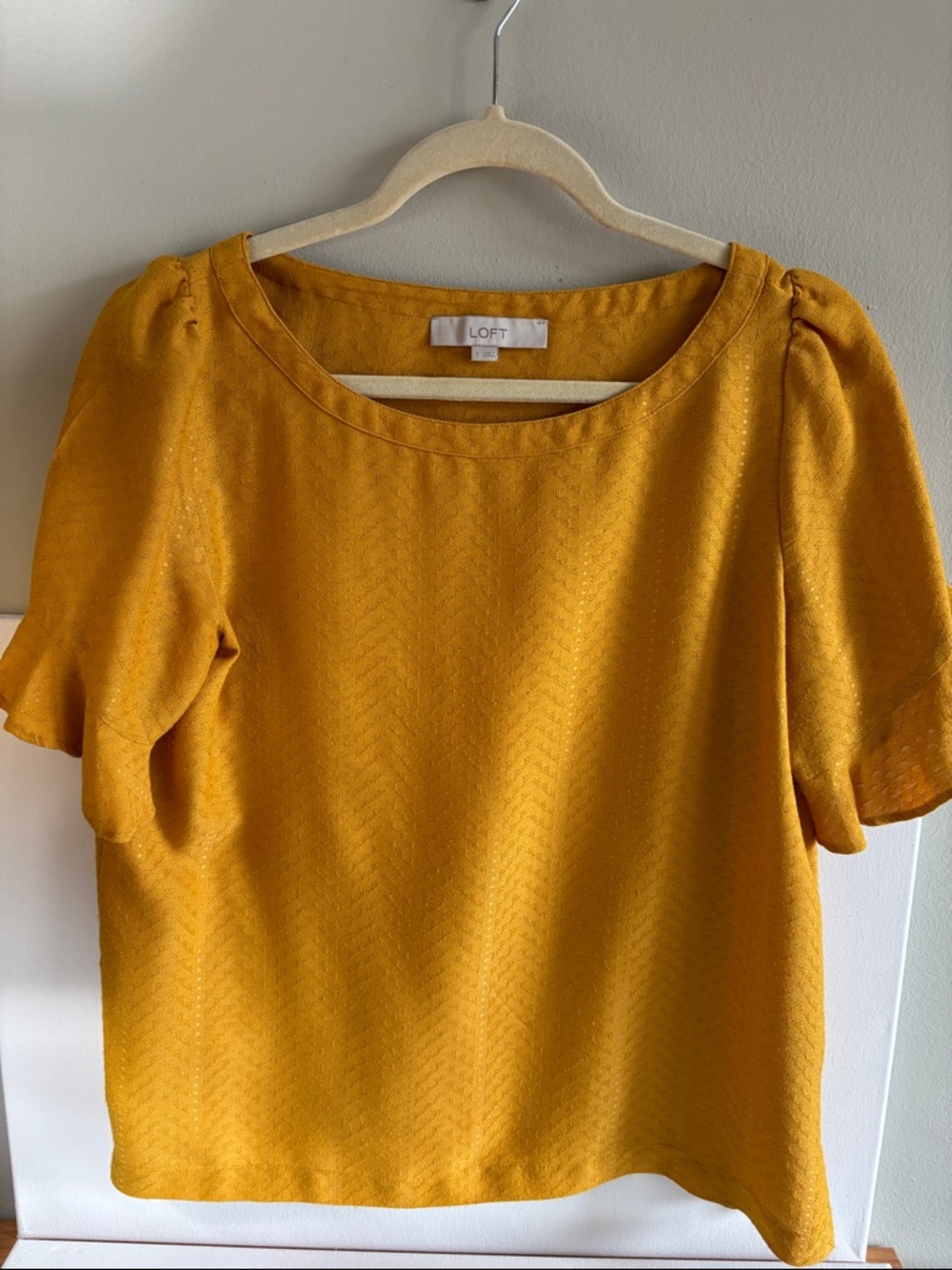 LOFT Mustard Short Sleeve Chevron Blouse